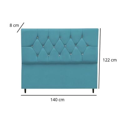 Cabeceira Estofada Cama Box Casal 140 Cm Suede Dubai Azul Turquesa