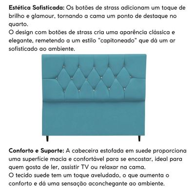 Cabeceira Estofada Cama Box Casal 140 Cm Suede Dubai Azul Turquesa