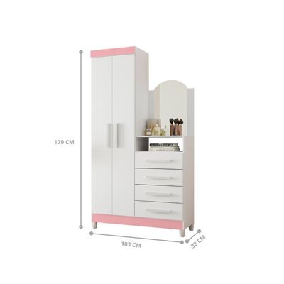 Guarda Roupa Comoda Com Espelho Georgia Rosa