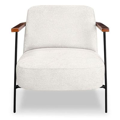 Poltrona Decorativa Eros Linho Bouclê Com Base De Ferro Preto SSX Multicoisas Bege
