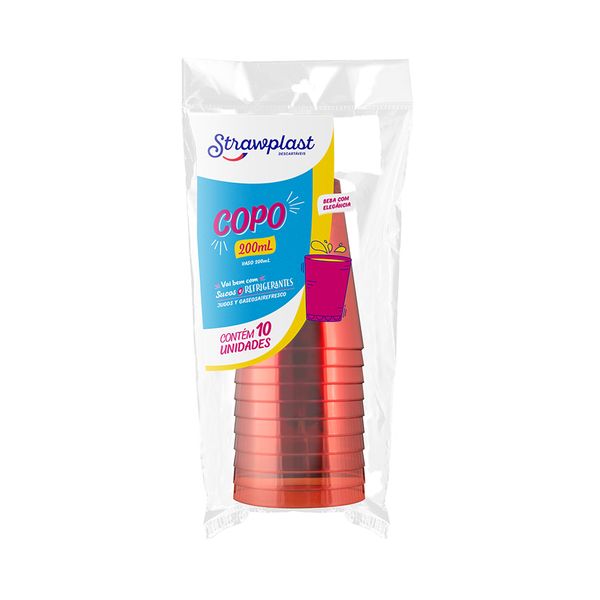 Copo Descartável Strawplast 200ml com 10 Unidades Vermelho