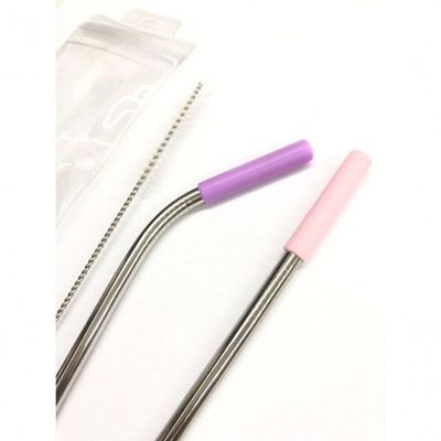 5 Kit Canudo Reto E Curvo Com Bico De Proteção De Silicone