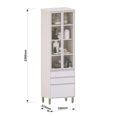 Torre Art 70 Cm 2 Portas Vidro Canelado E 3 Gavetas Luciane Moveis