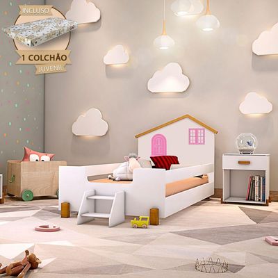 Cama Infantil Juvenil Belissima Rosa - Branca E Mel + Colchão - Branco