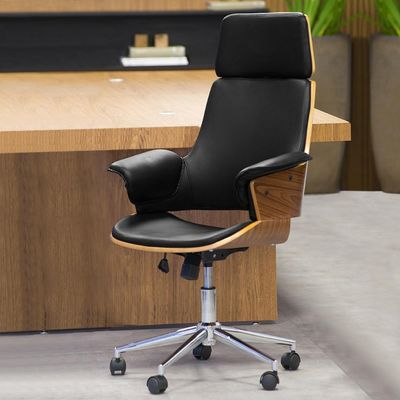 Kit 2 Cadeira de Escritório Home Office Decorativas Casemiro PU c/Regulagem de Altura Base Giratória Preto G56 - Gran Belo