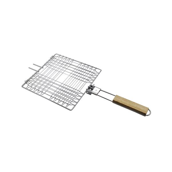 Grelha Retangular Easy Grill Full Fit para Churrasco em Aço Inox com Cabo de Madeira 52x23cm Grelha Retangular Easy Grill Full Fit para Churrasco em Aço Inox com Cabo de Madeira 52x23cm