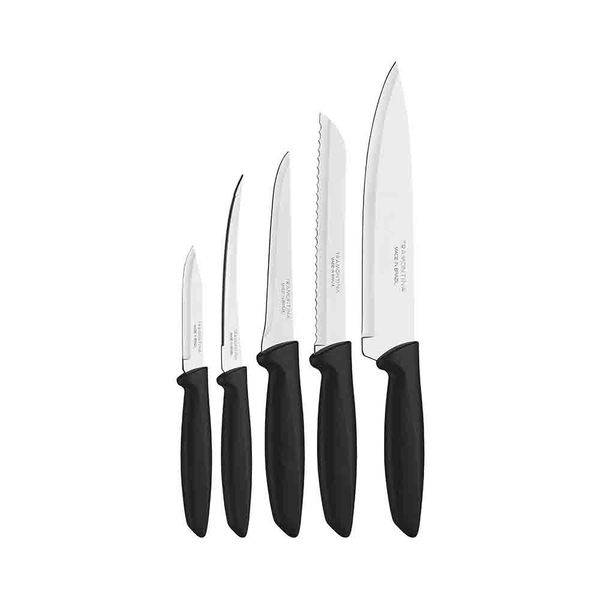 Conjunto de Facas Tramontina Plenus em Inox com Cabo Plástico Preto 5 Peças