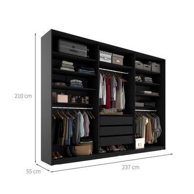 Guarda-Roupa Closet Monreale 100 % MDF 3 GV Preto 237 cm