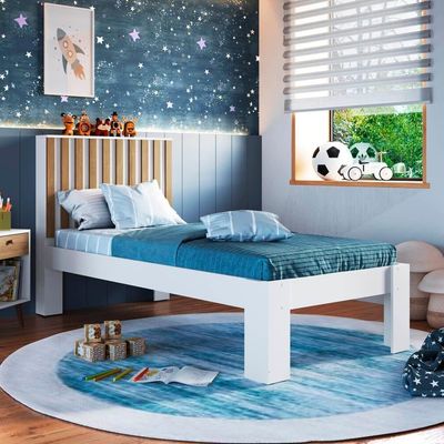 Cama Solteiro Cabeceira Ripada 108x206cm Branco Mel Proddy