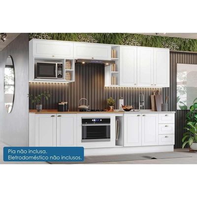 Gabinete De Cozinha Modulado Balcão Com Tampo Americana Para Forno De Embutir E Cooktop 80cm Branco