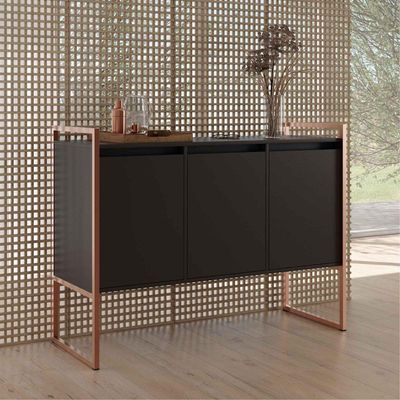 Buffet Aparador Industrial 3 Portas Porto - Preto Cobre Preto Cobre