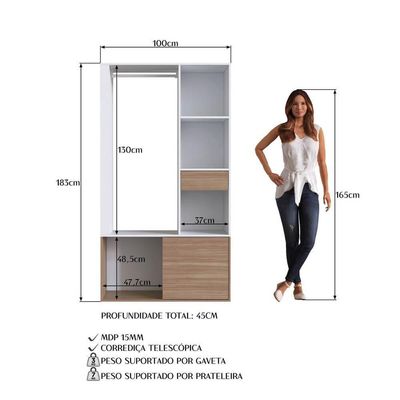 Guarda Roupa Closet 183x100cm Branco Montana Proddy