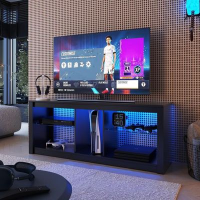 Rack Com Led 02 Prateleiras Em Vidro 136cm Preto Proddy Preto