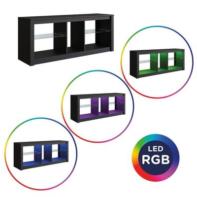 Rack Com Led 02 Prateleiras Em Vidro 136cm Preto Proddy Preto