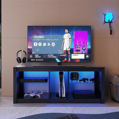 Rack Com Led 02 Prateleiras Em Vidro 136cm Preto Proddy Preto