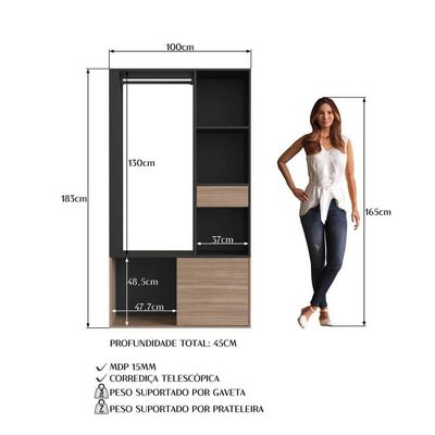 Guarda Roupa Closet 183x100cm Preto Montana Proddy