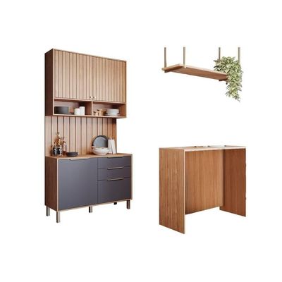 Cozinha Completa 5 Peças Divina 1 Aéreo 1 Balcão 1 Ilha 2 Complementos C5p186 Freijó Titanium