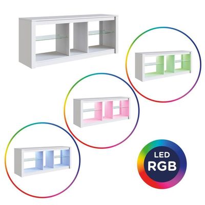 Rack Com Led 02 Prateleiras Em Vidro 136cm Branco Proddy Branco