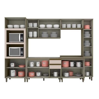 Cozinha Modulada Connect 7 Peças 2 Aéreos + 2 Balcões+ 2 Paneleiros + 1 Complementoc6p20 Duna Cristal2 Aéreos + 1 Balcão + 1 Complemento