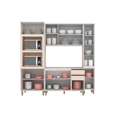 Cozinha Modulada Connect 4 Peças 1 Aéreo + Balcão + 2 Paneleiros C6p19 Duna Cristal2 Aéreos + 1 Balcão + 1 Complemento