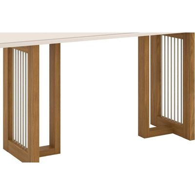Conjunto Mesa Sala Jantar Yara Com Tampo Madeirado Com Vidro Reto 160x90cm E 6 Cadeiras Milla Nature Linho Henn