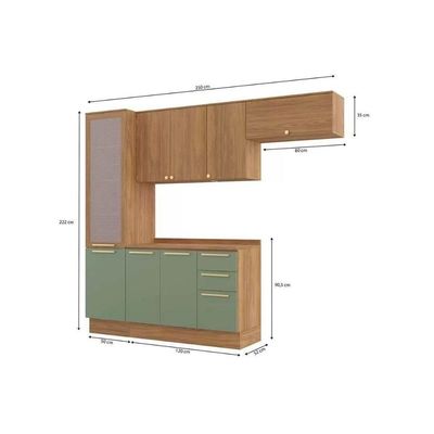 Kit Cozinha Modulada 5 Peças Botanic 2 Aéreos + 1 Balcão + 1 Paneleiro + 1 Complemento M659 Nogueira Fendi