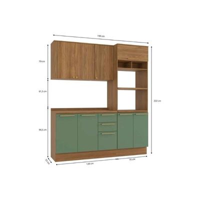 Cozinha Completa 4 Peças Botanic 1 Aéreo Balcão 1 Paneleiro 1 Complemento M664 Nogueira Verde Oliva