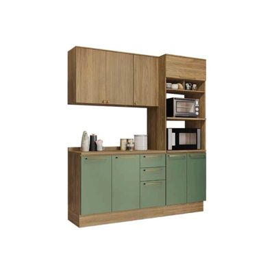 Cozinha Completa 4 Peças Botanic 1 Aéreo Balcão 1 Paneleiro 1 Complemento M664 Nogueira Verde Oliva