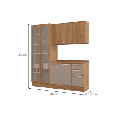 Kit Cozinha Modulada 4 Peças Botanic 1 Aéreo + Balcão + Cristaleira + 1 Complemento M656 Nogueira Verde Oliva