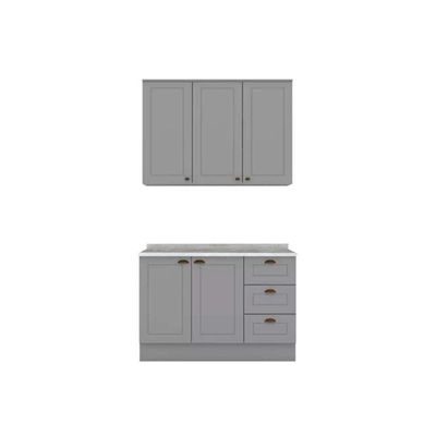 Cozinha Modulada Completa Americana 3 Peças 1 Aéreo + 1 Balcão + Complemento Cz122 Cinza