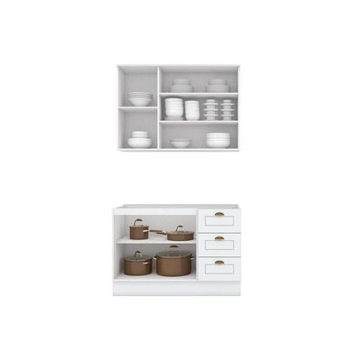 Cozinha Modulada Completa Americana 3 Peças 1 Aéreo + 1 Balcão + Complemento Cz122 Cinza