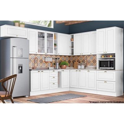 Módulo Cozinha Americana Balcão Com Tampo Com 1 Porta 40cm Branco2 Aéreos + 1 Balcão + 1 Complemento
