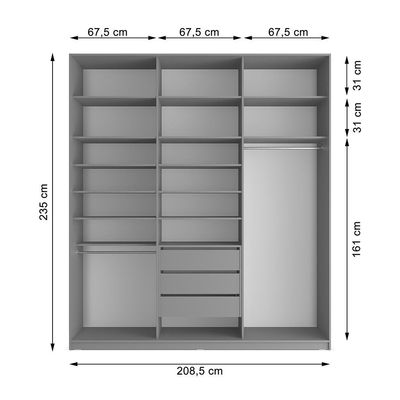 Guarda-Roupa Casal com 1 Espelho Zemartt 100% MDF 3 PT 3 GV Cinza