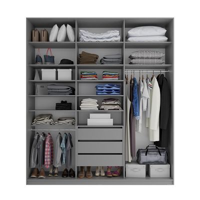 Guarda-Roupa Casal com 1 Espelho Zemartt 100% MDF 3 PT 3 GV Cinza