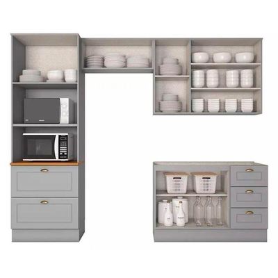 Kit Cozinha Modulada 4 Peças Americana 2 Aéreos + 1 Balcão + 1 Paneleiro Sem Pia Cz150 Cinza
