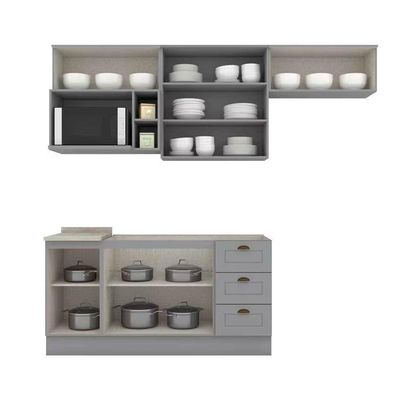 Kit Cozinha Modulada 7 Peças Americana 4 Aéreos + 2 Balcões + 1 Complemento Sem Pia Cz140 Cinza