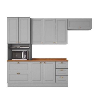 Cozinha Completa 5 Peças Americana 2 Aéreos 1 Balcão 1 Paneleiro 1 Complemento C5p12 Cinza