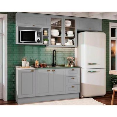 Kit Cozinha Modulada 7 Peças Americana 4 Aéreos + 2 Balcões + 1 Complemento Sem Pia Cz140 Cinza