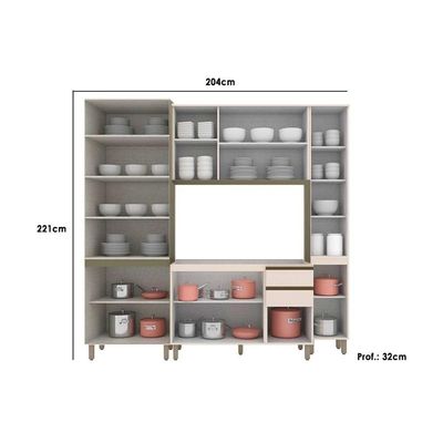 Cozinha Modulada Connect 4 Peças 1 Aéreo + Balcão + 2 Paneleiros C5p97 Duna2 Aéreos + 1 Balcão + 1 Complemento