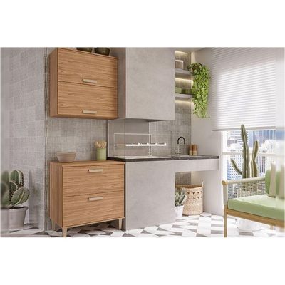 Cozinha Completa 2 Peças Bella 1 Aéreo 1 Balcão 80cm Freijó