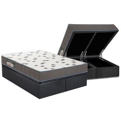 Conjunto Box Baú Queen: Colchão Espuma Ortobom D33 Light Saúde + Base Crc Suede Gray (158x198)