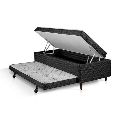 Colchão Solteiro Elite 3em1 Colchão Espuma D28 + Baú Profudidade 17 Cm + Cama Auxiliar 88x58x188 - Preto