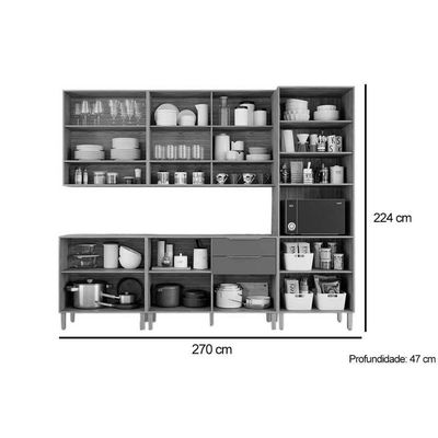 Cozinha Modulada Completa Divina 5 Peças 2 Aéreos + 2 Balcões + 1 Paneleiro Cz001 Freijó Off White