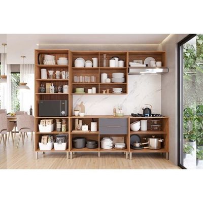 Kit Cozinha Modulada 5 Peças Divina 2 Aéreos + 2 Balcões + 1 Paneleiro Cz002 Freijó Off White