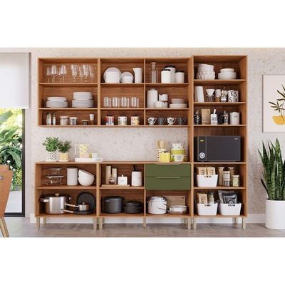 Cozinha Modulada Completa 7 Peças 2 Aéreos + 2 Balcões + 1 Paneleiro + 2 Complementos Cz011 Freijó Off White
