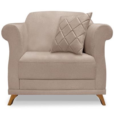 Poltrona Decorativa Retro Polo Com Almofada Linho Areia Ezz Areia