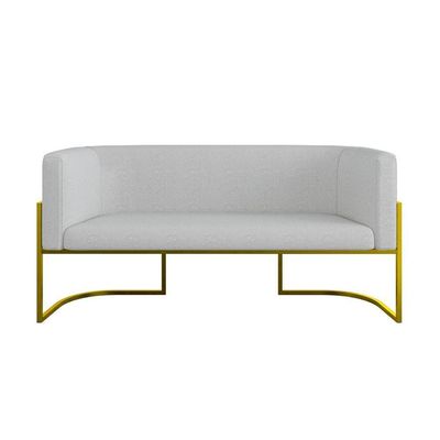 Sofá Namoradeira Bouclê 2 Lugares Moderna Base Metal Gold Cinza