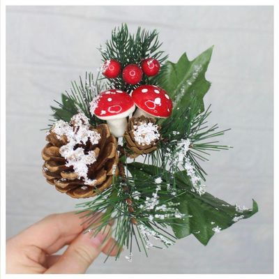 Kit 4 Ramos Cogumelo Decoração Natal Artificial Com Detalhes Branco 17cm