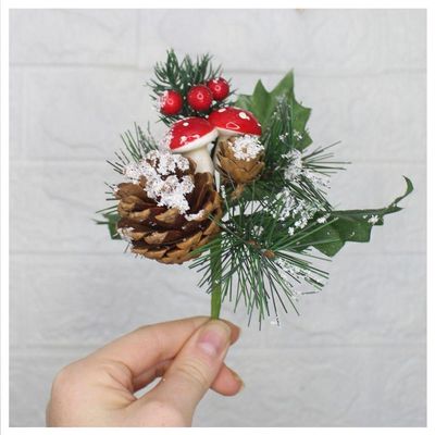 Kit 4 Ramos Cogumelo Decoração Natal Artificial Com Detalhes Branco 17cm