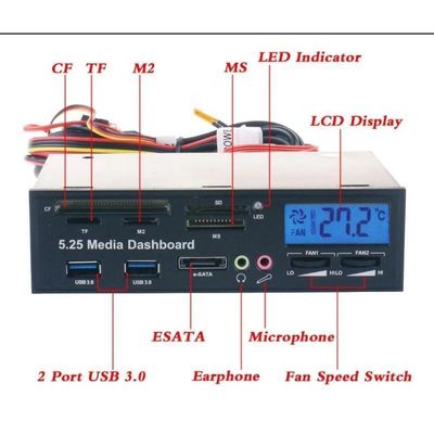 5.25 Usb 3.0 E-Sata Tudo-Em-1 Pc Media Dashboard